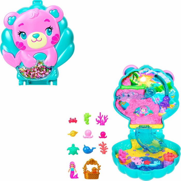 Polly Pocket Coffret Île des Paillettes avec mini-figurine sirène et accessoires Polly Pocket Coffret Île des Paillettes avec mini-figurine sirène et accessoires