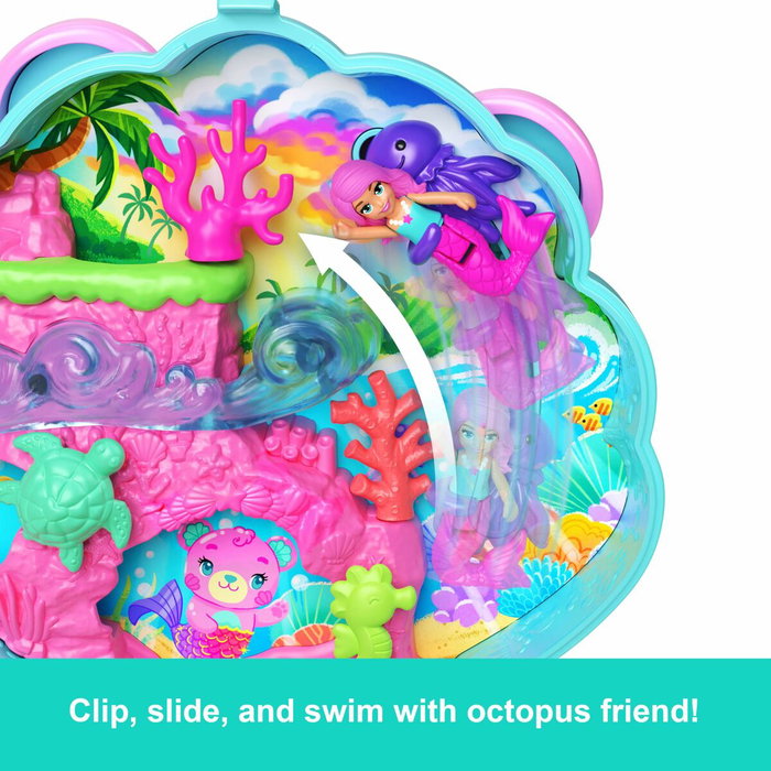 Polly Pocket Coffret Île des Paillettes avec mini-figurine sirène et accessoires Polly Pocket Coffret Île des Paillettes avec mini-figurine sirène et accessoires