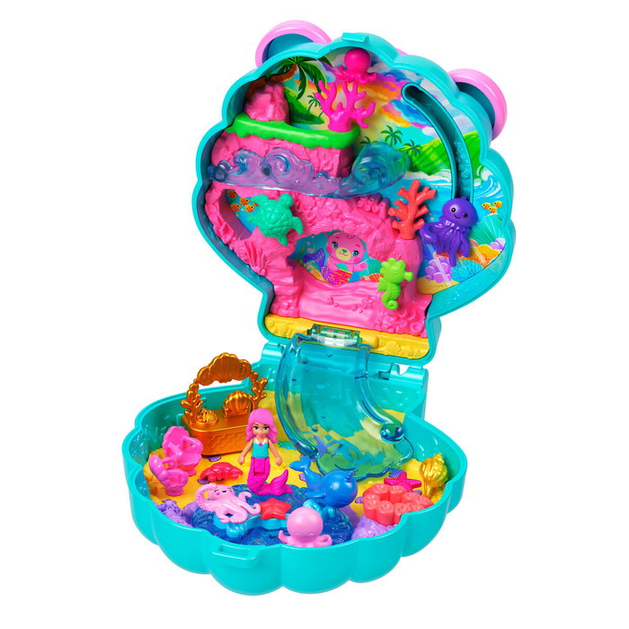 Polly Pocket Coffret Île des Paillettes avec mini-figurine sirène et accessoires Polly Pocket Coffret Île des Paillettes avec mini-figurine sirène et accessoires