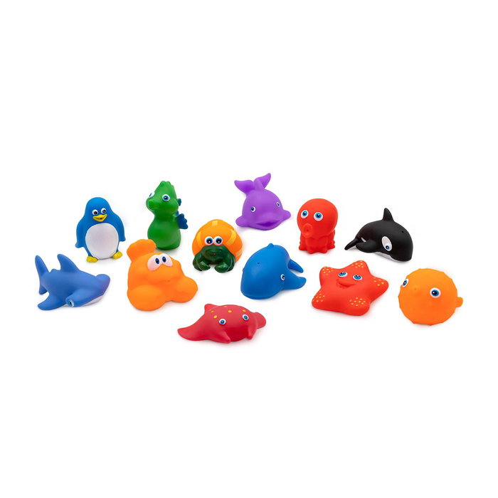 TACHAN - Pack de 12 Figurines de Bain d'Animaux Marins en Goma, Jouet Éducatif pour Enfants 3 Ans et Plus