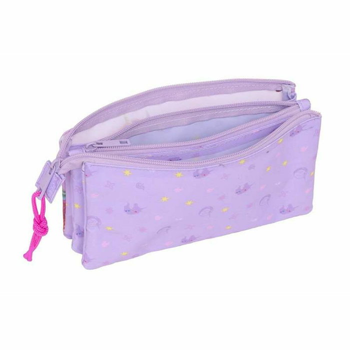 Trousse Fourre-Tout Triple Unicorn Academy Lila 22 x 12 x 3 cm