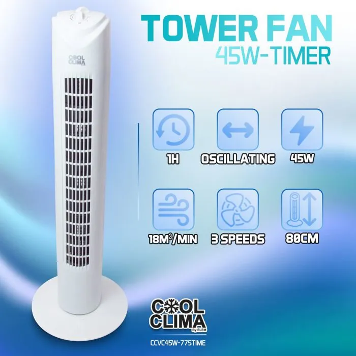 Cool Clima CCVC45W-775TIME Ventilateur colonne 45 W avec minuterie programmable