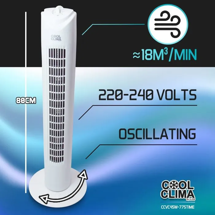 Cool Clima CCVC45W-775TIME Ventilateur colonne 45 W avec minuterie programmable