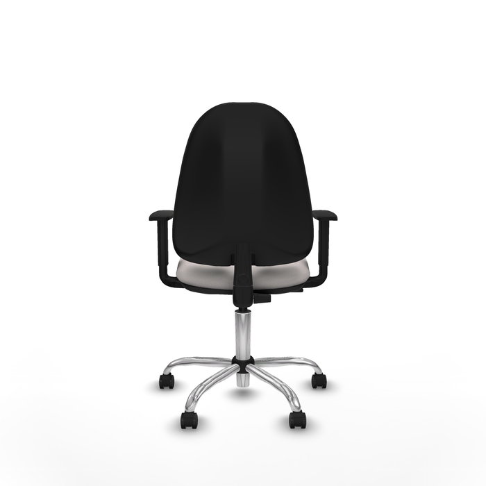 Chaise Algarra Contact permament de base Cuir écologique Blanc Structure chromée Accoudoir 1D Sans appui-tête Roulettes pour moquette