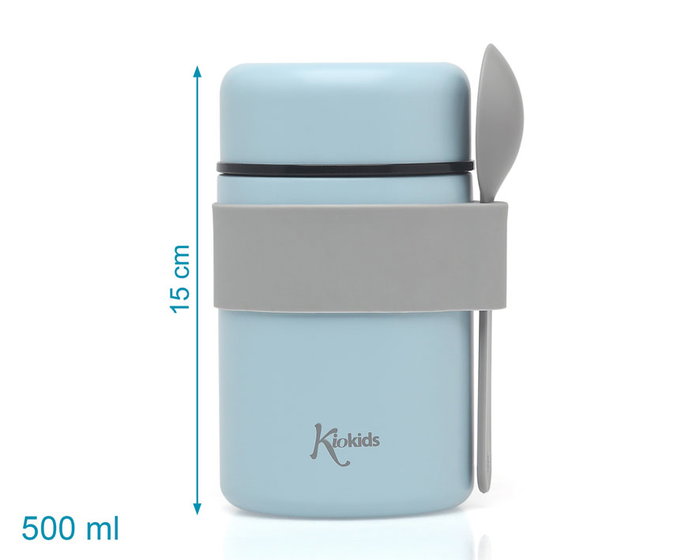 KioKids - Thermos pour bébé en acier inoxidable de 500 ml avec cuillère bleue, maintient la température 12h, pour purées et compotes KioKids - Thermos pour bébé en acier inoxidable de 500 ml avec cuillère bleue, maintient la température 12h, pour purées et compotes