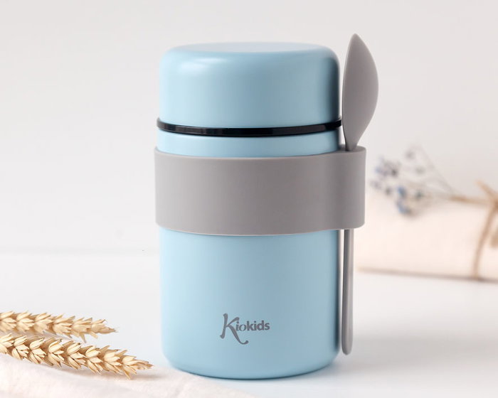 KioKids - Thermos pour bébé en acier inoxidable de 500 ml avec cuillère bleue, maintient la température 12h, pour purées et compotes KioKids - Thermos pour bébé en acier inoxidable de 500 ml avec cuillère bleue, maintient la température 12h, pour purées et compotes