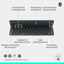 Logitech Keys-To-Go 2 - Clavier portable sans fil ultra-fin AZERTY pour iPad (Graphite) - Coque de protection intégrée