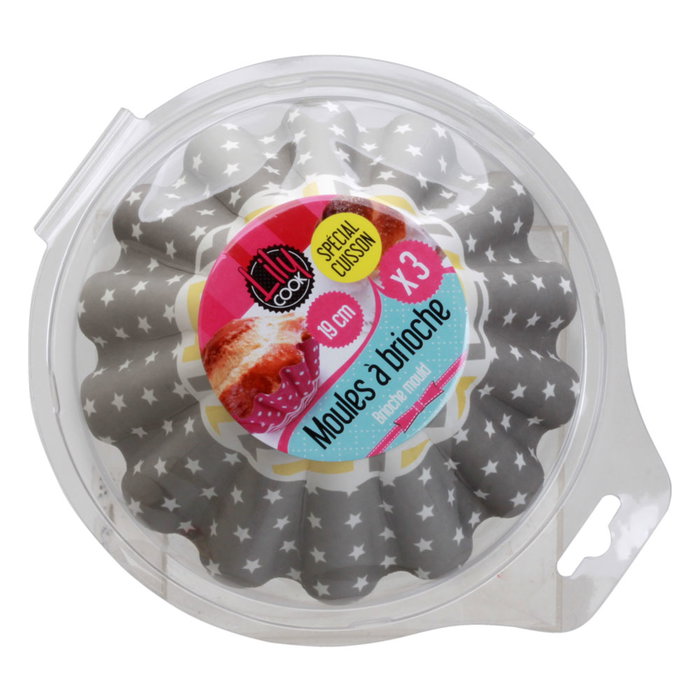 Lily Cook Lot de 3 moules en papier de 19 cm pour brioches, motifs assortis Lily Cook Lot de 3 moules en papier de 19 cm pour brioches, motifs assortis