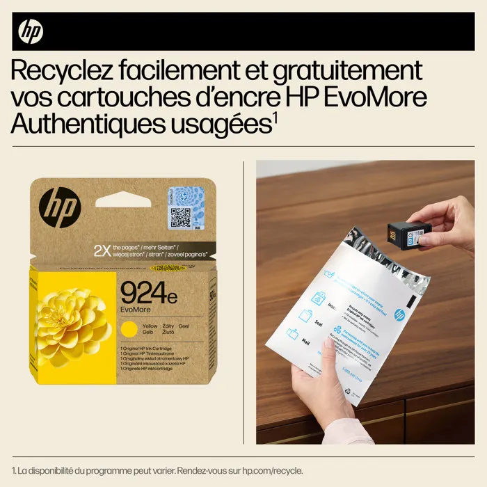 HP 924e Cartouche d'encre jaune EvoMore authentique (4K0U9NE) XL HP 924e Cartouche d'encre jaune EvoMore authentique (4K0U9NE) XL