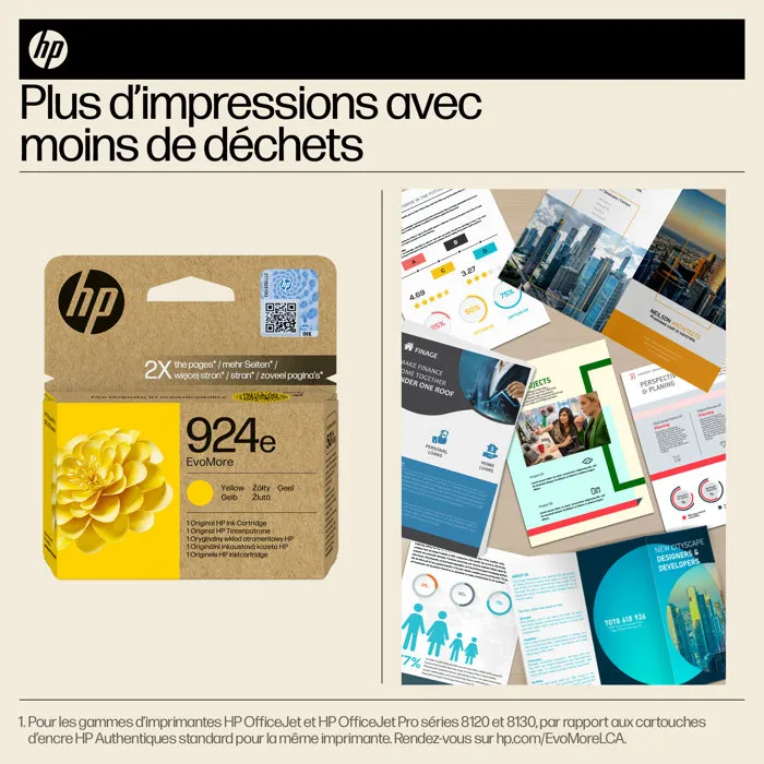 HP 924e Cartouche d'encre jaune EvoMore authentique (4K0U9NE) XL HP 924e Cartouche d'encre jaune EvoMore authentique (4K0U9NE) XL