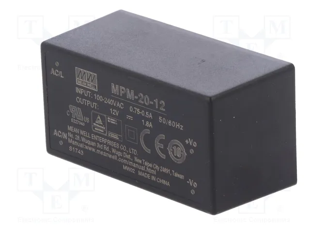 MEAN WELL MPM-20-12 Convertisseur AC/DC 20W 12VDC MEAN WELL MPM-20-12 Convertisseur AC/DC 20W 12VDC