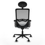 Chaise Zulema Synchro 3 positions tissu Gris Base en nylon noir Accoudoir 2D Appui-tête Roulettes 65mm nylon
