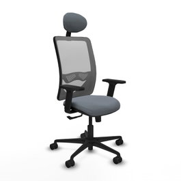 Chaise Zulema Synchro 3 positions tissu Gris Base en nylon noir Accoudoir 2D Appui-tête Roulettes 65mm nylon