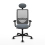Chaise Zulema Synchro 3 positions tissu Gris Base en nylon noir Accoudoir 2D Appui-tête Roulettes 65mm nylon
