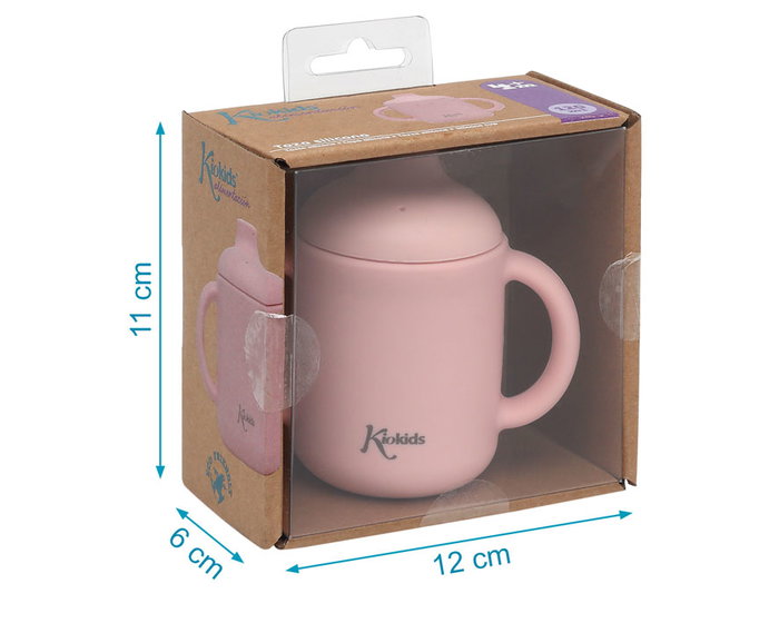 KioKids Ecofriendly Tasse d'Apprentissage en Silicone Souple, 120 ml, Résistante aux Températures Extrêmes, pour Bébé dès 4 Mois, Rosa