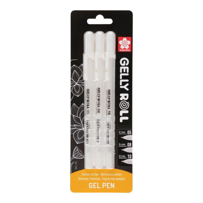 Sakura Gelly Roll Lot de 3 Stylos Blancs (0.5, 0.8, 1.0 mm) Sakura Gelly Roll Lot de 3 Stylos Blancs (0.5, 0.8, 1.0 mm)