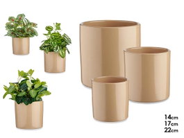 Ibergarden Set de 3 pots en céramique cylindre 14, 17 et 22 cm Beige – Ibergarden