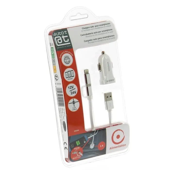 Auto T Kit chargeur 12/24V avec câble 2-en-1 micro-USB/iPhone Auto T Kit chargeur 12/24V avec câble 2-en-1 micro-USB/iPhone