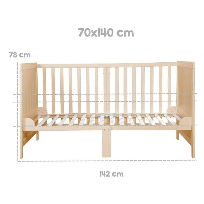 Roba - Lit bébé évolutif 'Easy Sleep' 70x140 cm - Bois naturel - Transformable en lit junior