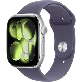 Apple Watch Series 11 GPS + Cellular, 46mm, Boîtier Aluminium Argent, Bracelet Sport Purple Fog Taille S/M