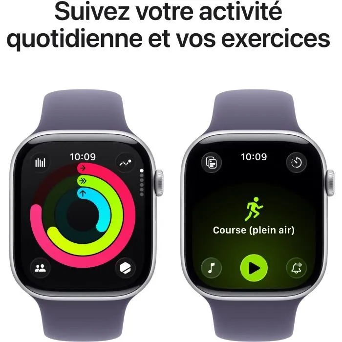 Apple Watch Series 11 GPS + Cellular, 46mm, Boîtier Aluminium Argent, Bracelet Sport Purple Fog Taille S/M