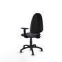 Chaise de bureau Algarra avec mécanisme de contact permanent de base, recouverte de tissu gris foncé. Équipée d'une base en polyamide noir, d'accoudoirs 1D et de butées