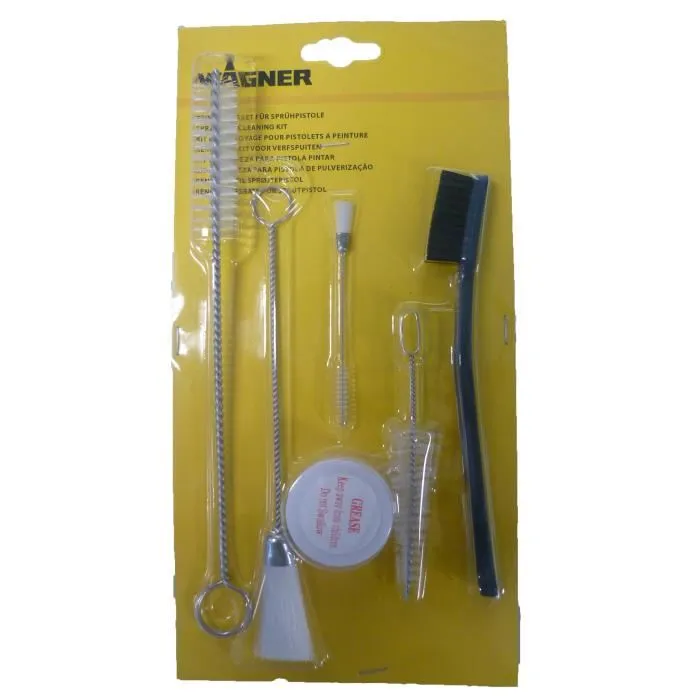 Wagner Kit de Nettoyage pour Pistolet à Peinture - Lot de 2 Brosses, 3 Goupillons et Pot de Graisse pour Lubrification Joints Wagner Kit de Nettoyage pour Pistolet à Peinture - Lot de 2 Brosses, 3 Goupillons et Pot de Graisse pour Lubrification Joints