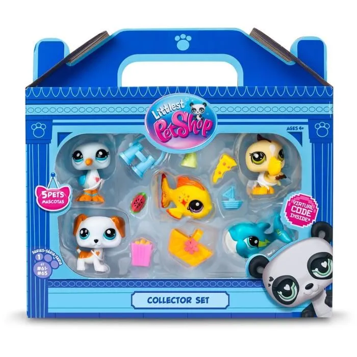 Bandai - Set Collector Littlest Pet Shop Thème Plage BF00517 - 5 animaux bobblin' head et accessoires - Jeu de collection Génération 7 - À partir de 4 ans