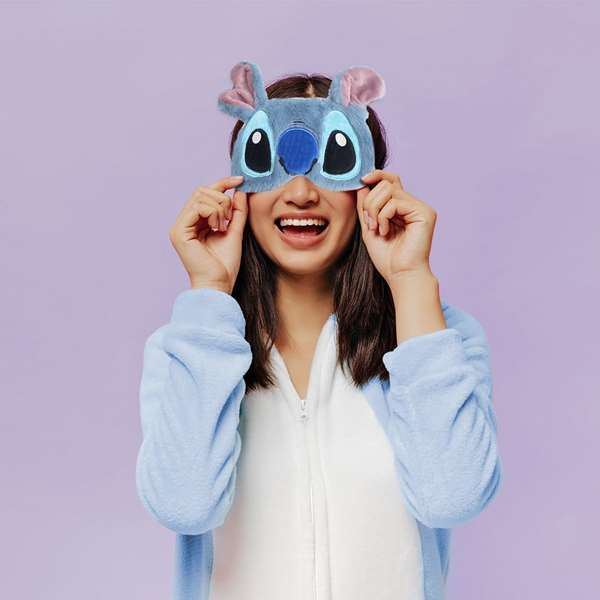 Cerdá Masque de nuit brodé Stitch - Masque pour dormir en polyester 100% - Bleu