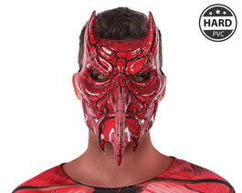 Masque Demon Rouge en PVC Rigide avec Cornes pour Halloween - Accessoire de Déguisement Diable et Créature Infernale