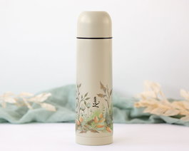 KioKids Thermos Isolant 500 mL Beige - Isotherme Inox, 24h Froid / 12h Chaud, Anti-Goutte, Bouchon Étanche et Large Ouverture, Collection Honey