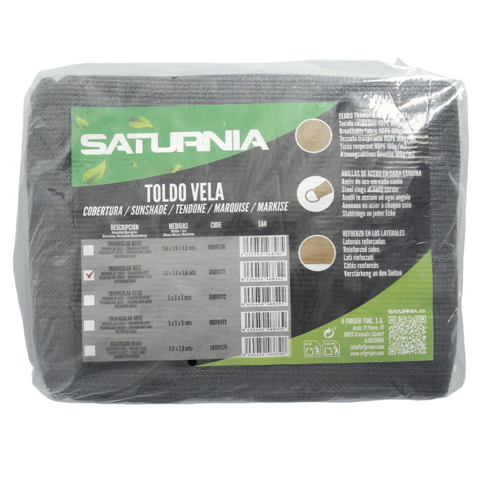 SATURNIA Voile d'ombrage triangulaire grise 3,6x3,6m SATURNIA Voile d'ombrage triangulaire grise 3,6x3,6m