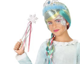 Atosa Baguette Argentée Flocon de Neige et Rubans Roses pour Princesse de la Glace