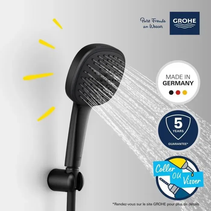 GROHE - Ensemble de douche Vitalio Comfort 110 avec pommeau 2 jets (11cm), support mural universel et flexible 1,75m - Modèle 263992431 - Économie d'eau