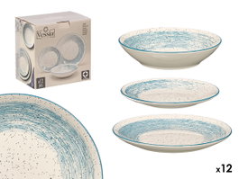Vessia Vajilla 12 pièces Patinée Bleu 27x15x27 cm (Set de 2)