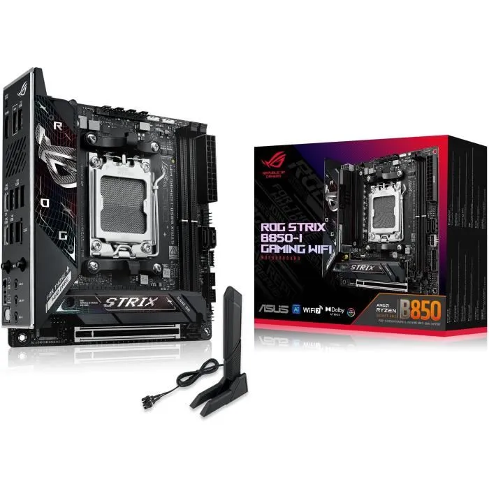 ASUS Carte mère ROG STRIX B850-I GAMING WiFi (socket AM5, mini ITX, AMD B850, DDR5, Wi-Fi 7, 2.5 GbE, M.2) pour Ryzen 7000/8000/9000 ASUS Carte mère ROG STRIX B850-I GAMING WiFi (socket AM5, mini ITX, AMD B850, DDR5, Wi-Fi 7, 2.5 GbE, M.2) pour Ryzen 7000/8000/9000