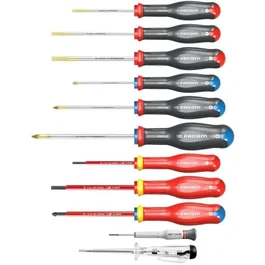 Facom AT.11PB Jeu de 11 Tournevis PROTWIST avec Outils Isolés 1000V, Tournevis Testeur et Microtech