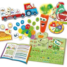 Lisciani Giochi Carotina Coffret de 50 Jeux Éducatifs avec Stylo Sonore et Lumineux - Découverte de la Ferme, Chiffres, Formes, Couleurs - Pour Enfants de 3 Ans et Plus