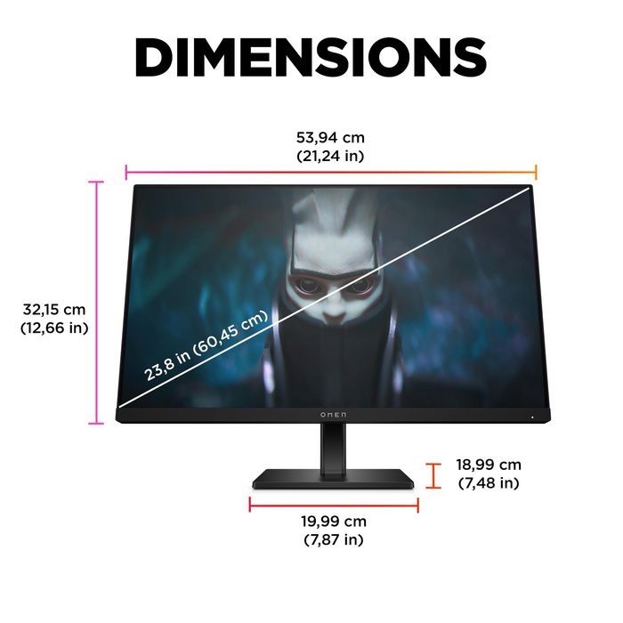 HP Omen - Écran PC Gaming 23.8 pouces / 60.5 cm - Résolution Full HD (1920 x 1080) - Dalle IPS - 165 Hz - 1 ms - AMD FreeSync Premium - Pied réglable