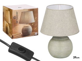 Giftdecor Lampe à rayures verte - Céramique et tissu - 29 x 39 cm - Douille E27 (Set de 4)