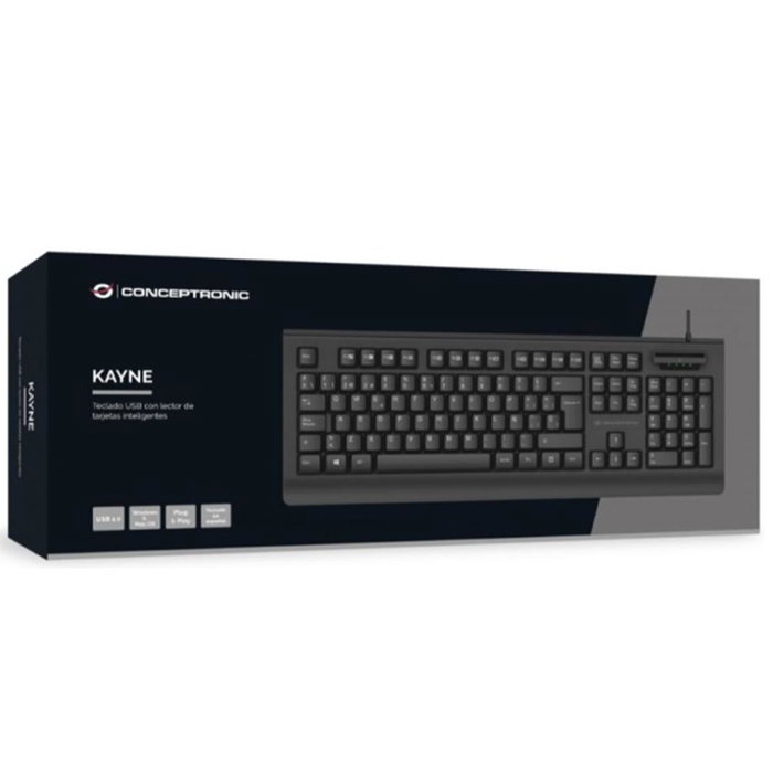 Conceptronic Kayne01Es Clavier USB avec lecteur de carte DNIe, disposition espagnole, 105 touches Conceptronic Kayne01Es Clavier USB avec lecteur de carte DNIe, disposition espagnole, 105 touches