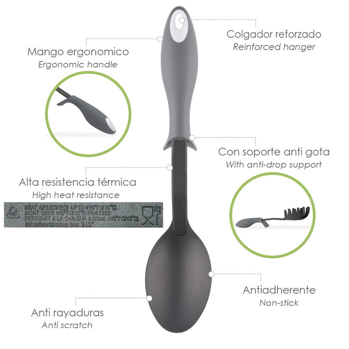ORYX Cuchara de servir en nylon avec manche antigoutte de 32,5x6 cm ORYX Cuchara de servir en nylon avec manche antigoutte de 32,5x6 cm