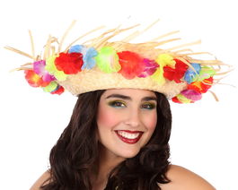 Chapeau Hawaïen pour Femme Adulte avec Fleurs - Design Multicolore Tropical pour Fêtes et Événements Festifs
