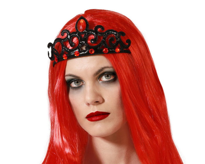Tiara noire avec diamantes rouges et design curieux Tiara noire avec diamantes rouges et design curieux