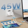 Ewent EW1329 Chargeur GaN 45W USB-C PD et USB-A QC 3.0 Blanc - Charge Rapide Smartphone Tablette Portable