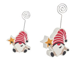 Krist+ Support Photo Gnome Assis Étoile Noël 8.5x15x2 cm Bois MDF Métal Blanc Rouge Bleu Gris Or (Set de 24)