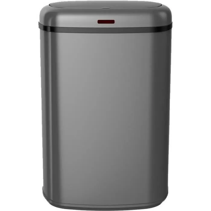 Kitchen Move Logan - Poubelle de cuisine automatique 58 L avec ouverture par capteur, design rectangulaire en inox gris mat avec cerclage Kitchen Move Logan - Poubelle de cuisine automatique 58 L avec ouverture par capteur, design rectangulaire en inox gris mat avec cerclage