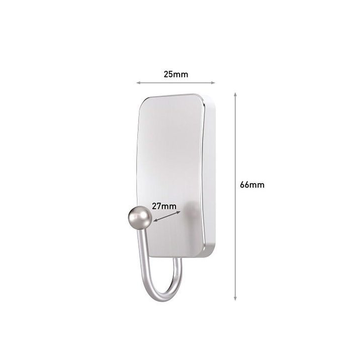 3M Crochet métallique nickel satiné, petit, 25 x 66 x 25 mm, 1 pièce + 2 bandes adhésives, charge max 450 g
