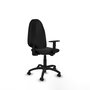 Chaise de bureau Algarra avec mécanisme de contact permanent de base, revêtue de similicuir noir. Équipée d'un piètement en polyamide noir, d'accoudoirs 1D et de roulettes pour parquet