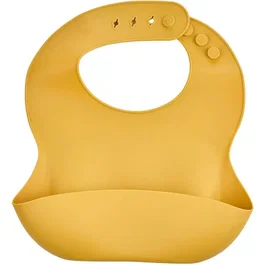 Thermobaby Bavoir en silicone avec récupérateur d'aliments, jaune miel, bavette étanche pour bébé, facile à nettoyer